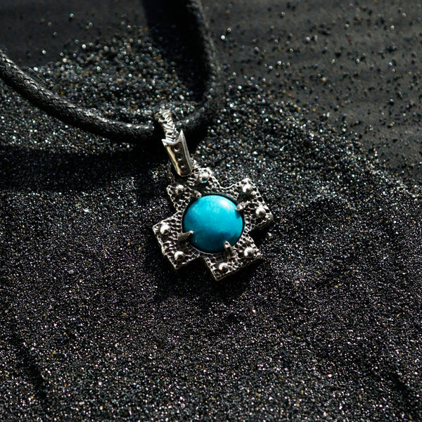 Turquoise necklace, silver cross necklace are ready to ship | CROSS