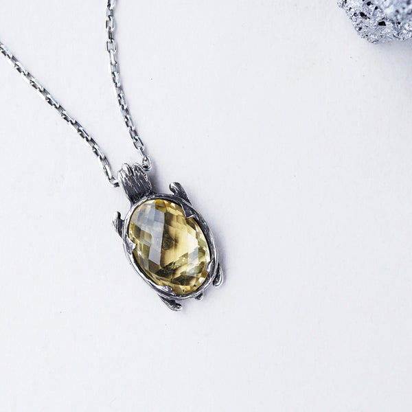 Turtle pendant, silver pendant, Citrine pendant, unique jewelry, handmade jewelry, moonique, mooniquecreation