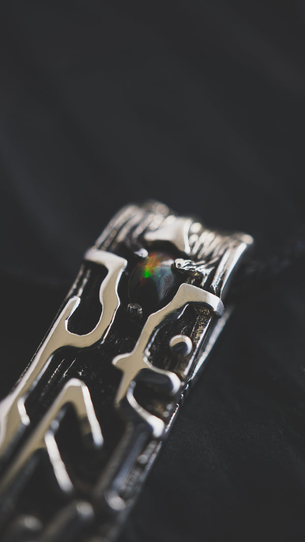 Viking runes silver necklace with Black Opal ANSUZ mens pendant necklace by Mooniquecreation