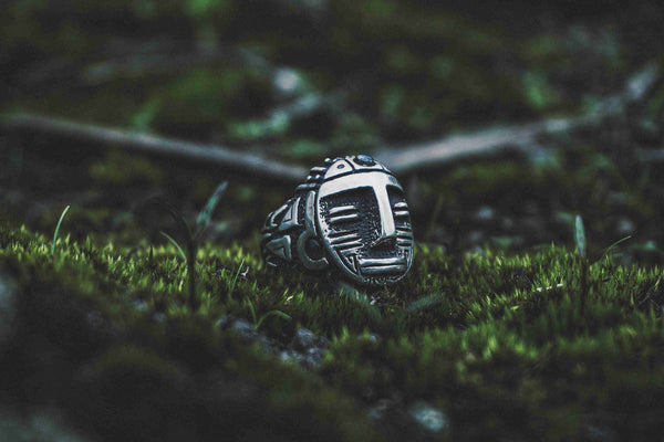 Mens silver ring, Aztec ring, Labradorite ring, Face ring, aztec jewelry, moonique, mooniquecreation