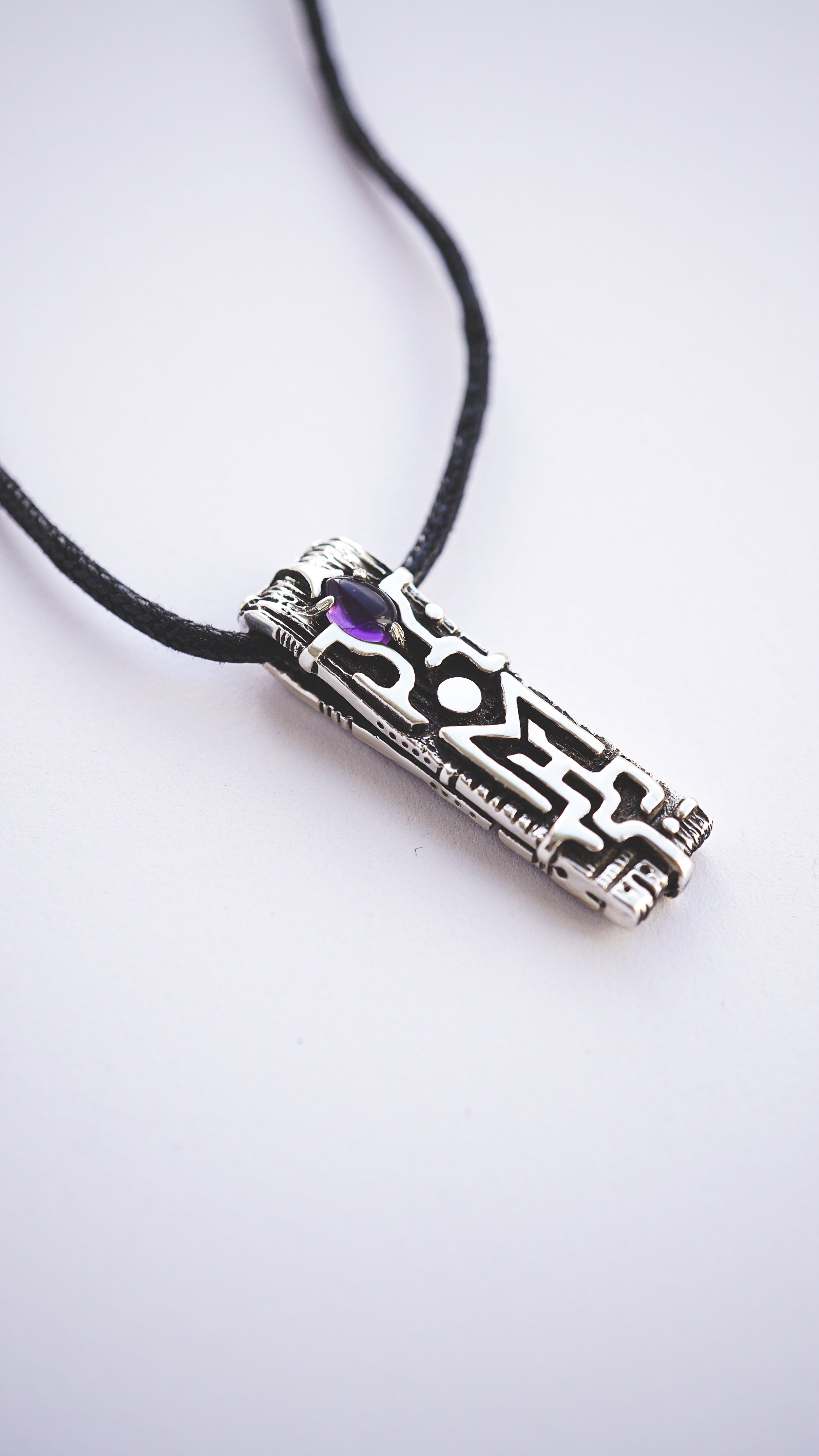 viking rune pendant from sterling silver and amethyst Ehwaz by moonique creation