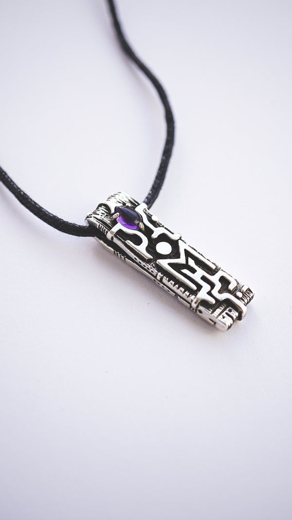 viking rune pendant from sterling silver and amethyst Ehwaz by moonique creation