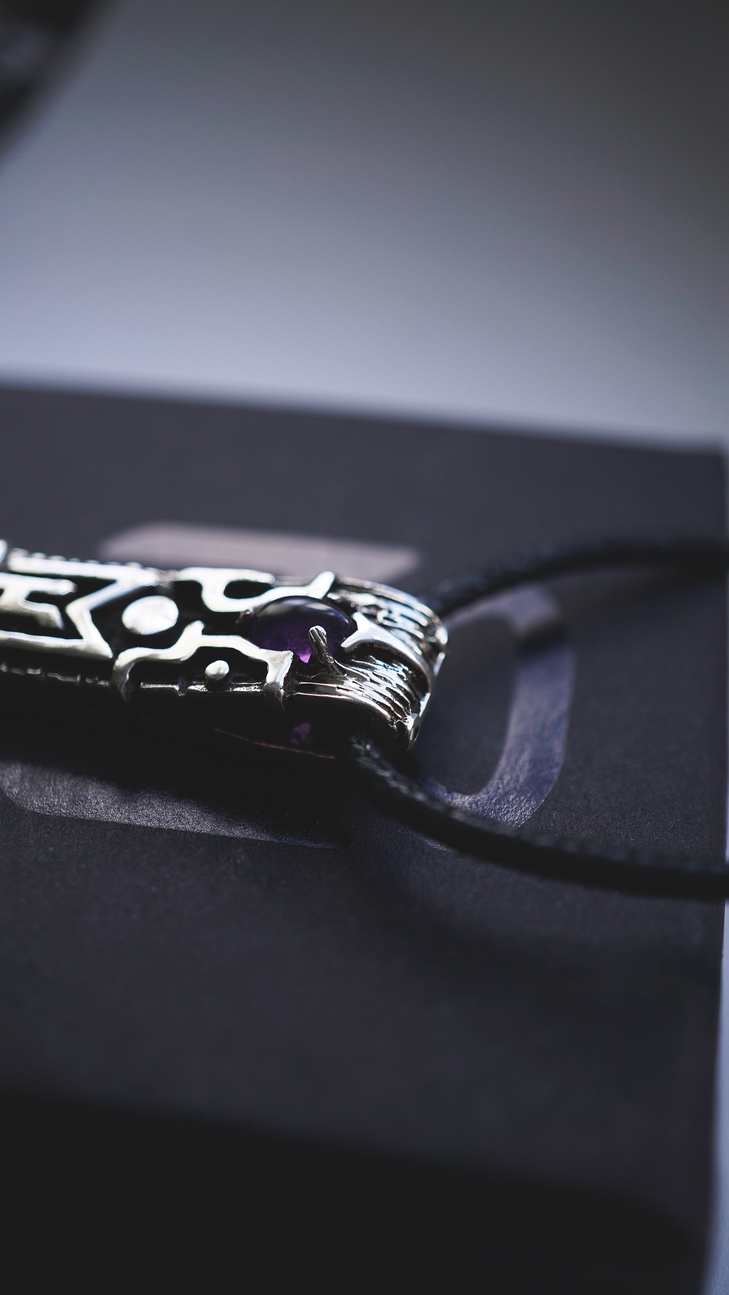viking rune pendant from sterling silver and amethyst Ehwaz by moonique creation