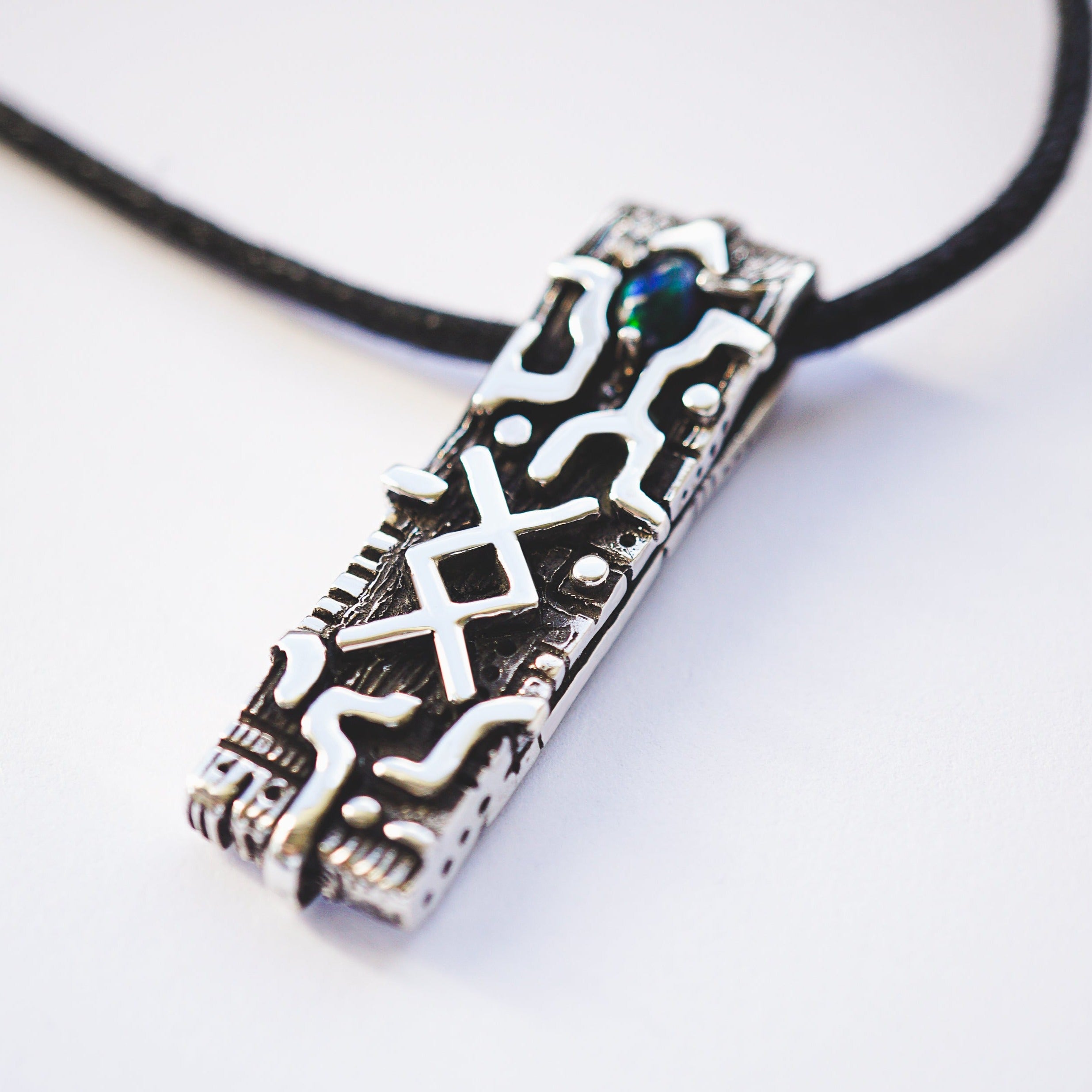 INGWAZ rune black opal pendant from sterling silver