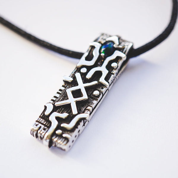 INGWAZ rune black opal pendant from sterling silver