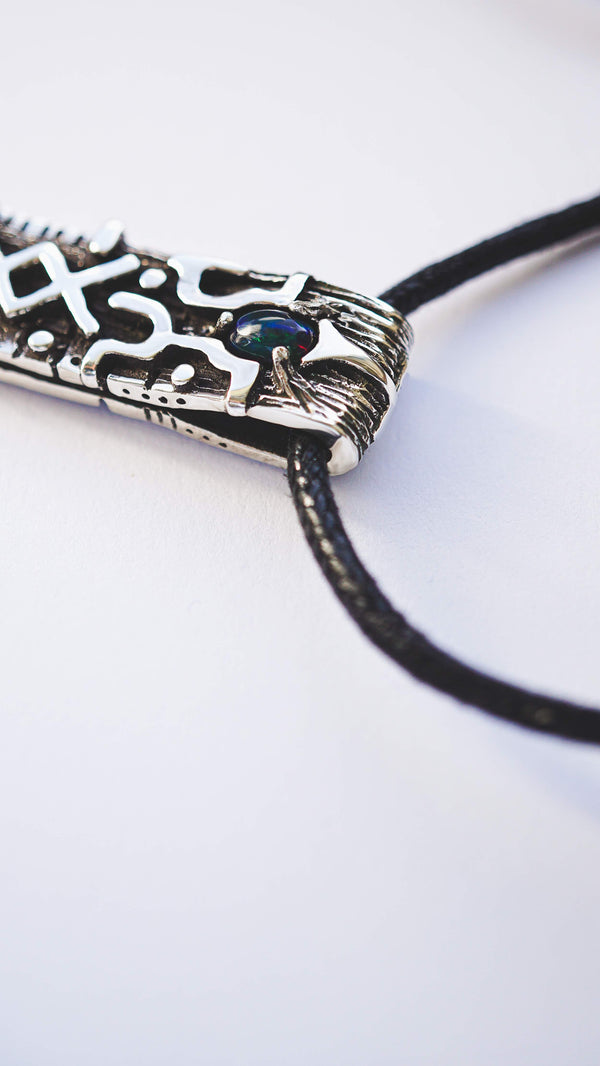 INGWAZ rune black opal pendant from sterling silver