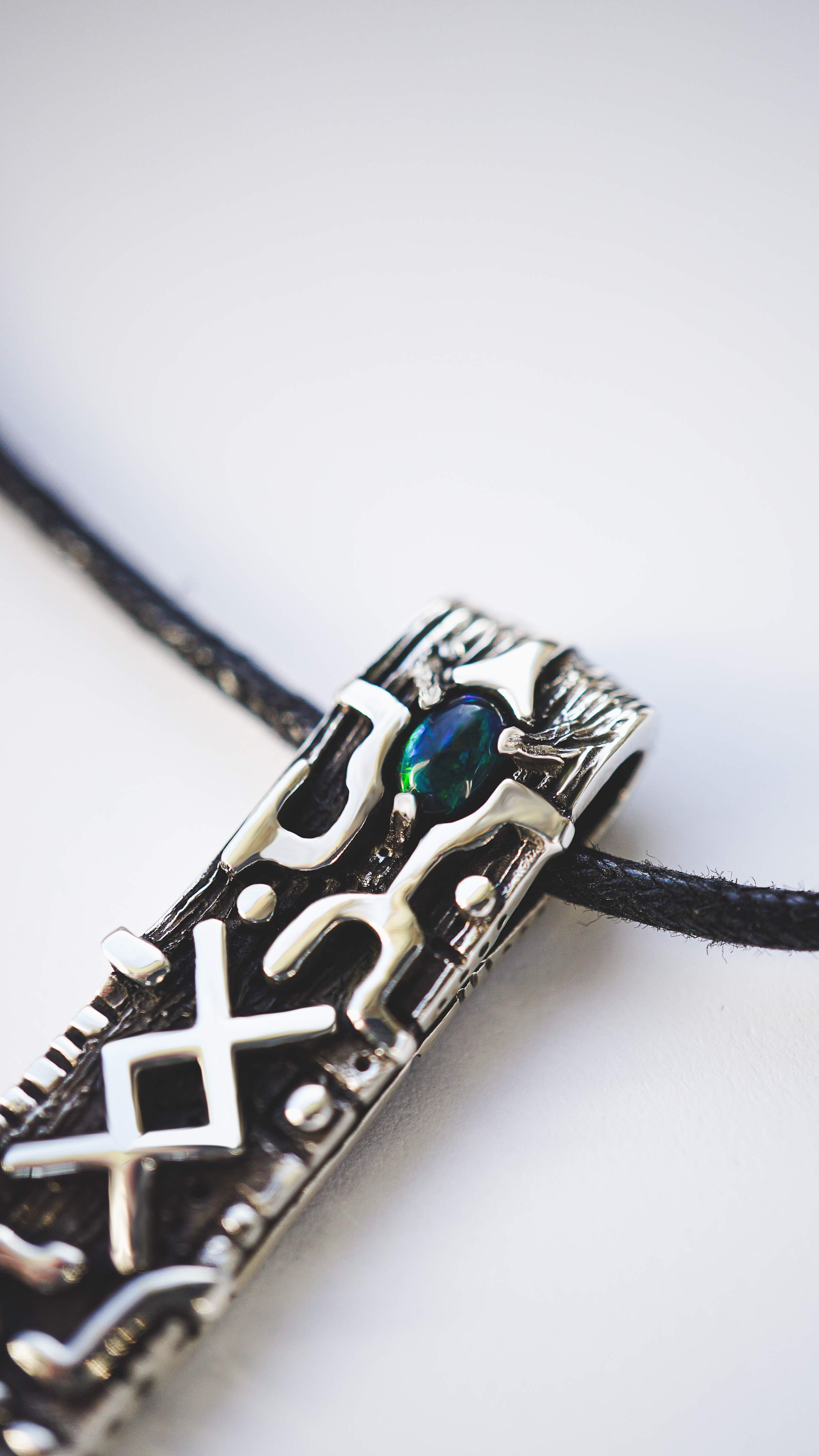 INGWAZ rune black opal pendant from sterling silver