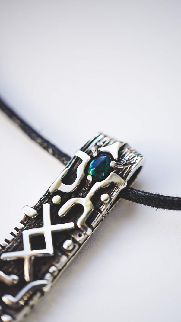 INGWAZ rune black opal pendant from sterling silver