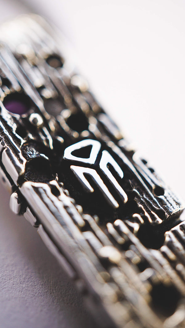 INGWAZ rune black opal pendant from sterling silver