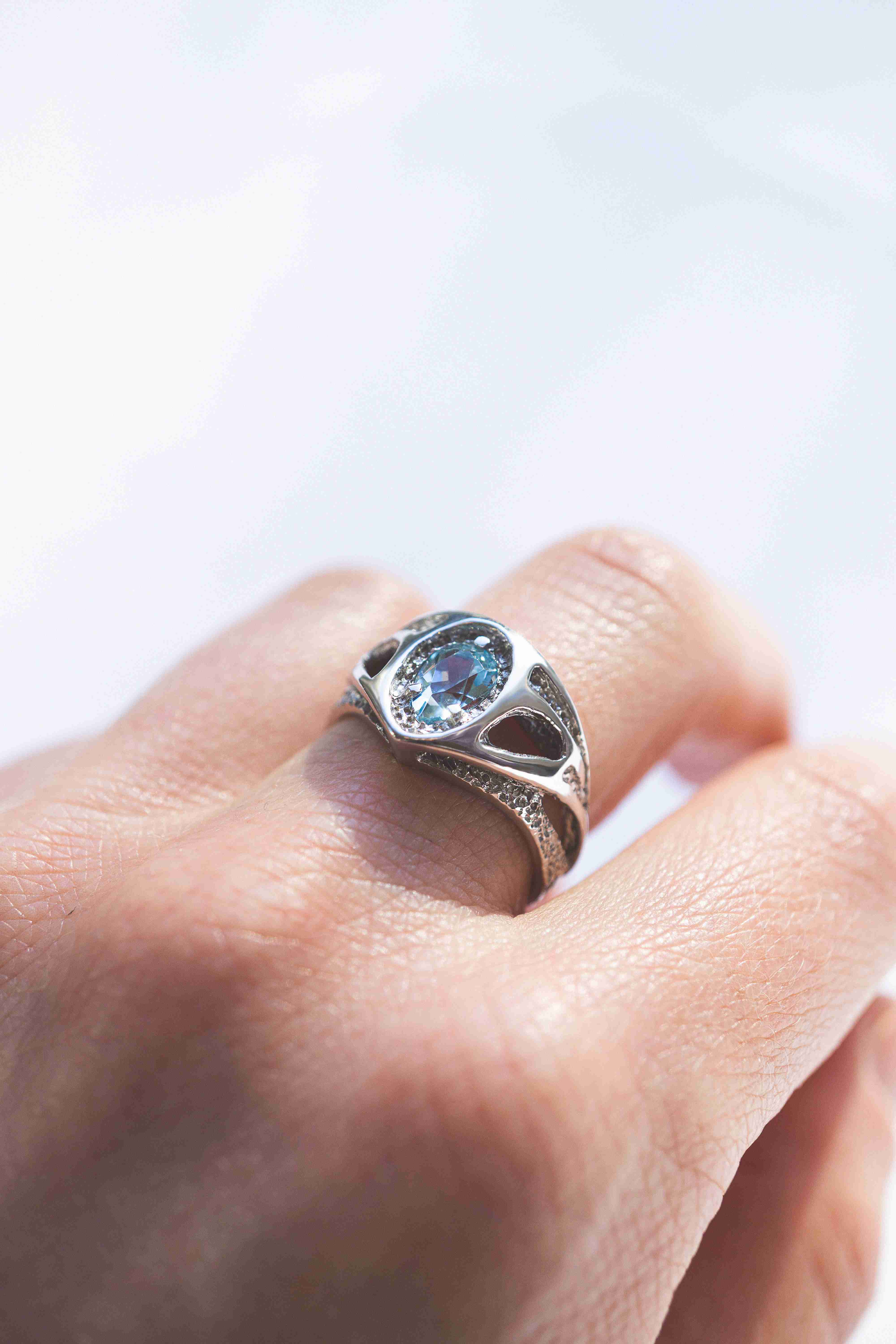 gold engagement ring with blue topaz Trinity, unique engagement ring, one of kind engagement ring, 14k gold wedding ring by Moonique