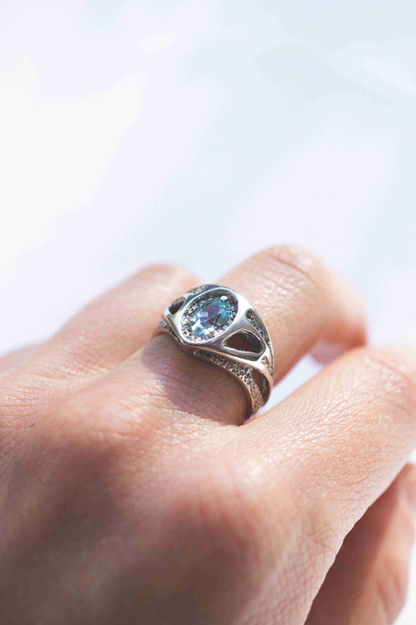 gold engagement ring with blue topaz Trinity, unique engagement ring, one of kind engagement ring, 14k gold wedding ring by Moonique