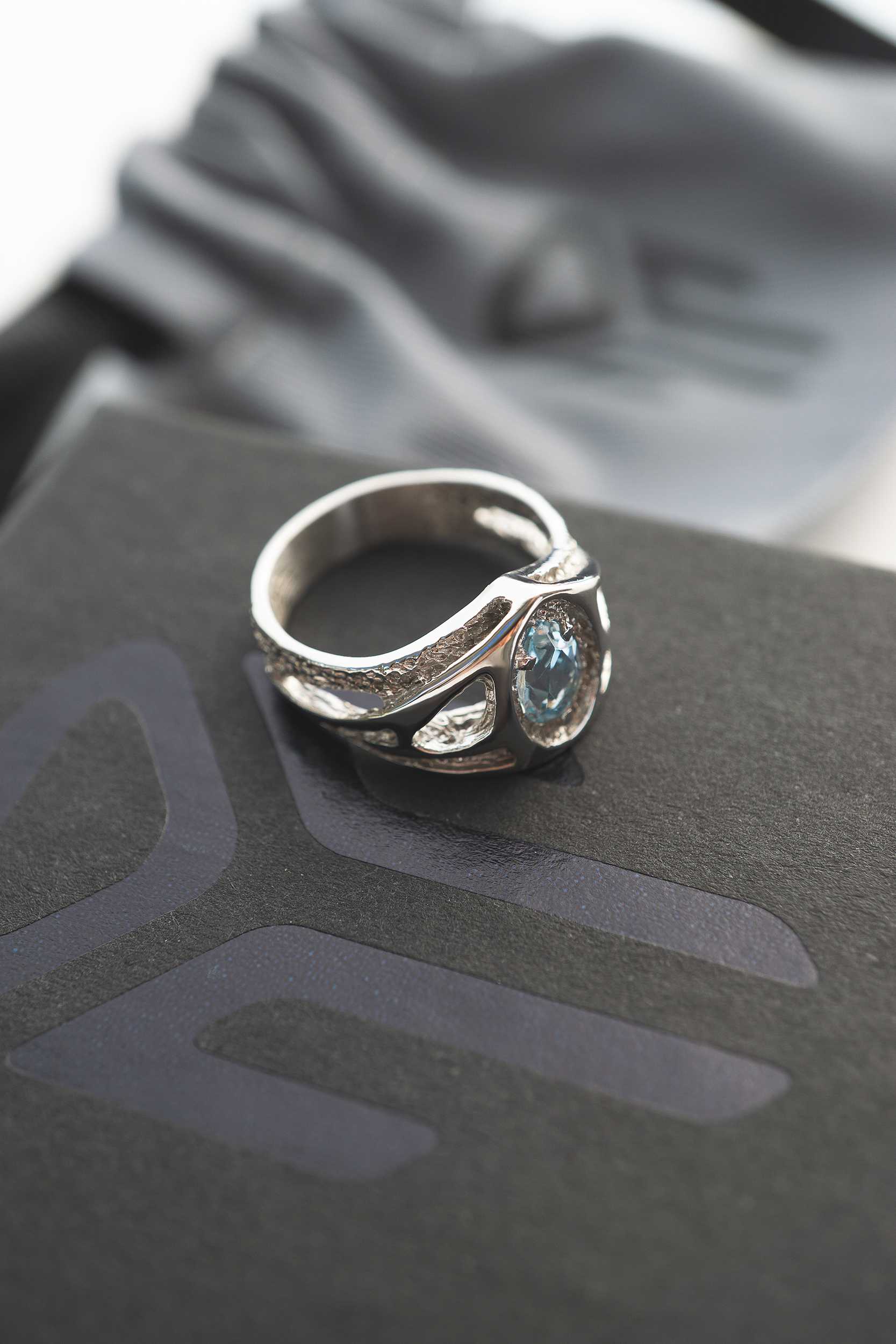gold engagement ring with blue topaz Trinity, unique engagement ring, one of kind engagement ring, 14k gold wedding ring by Moonique
