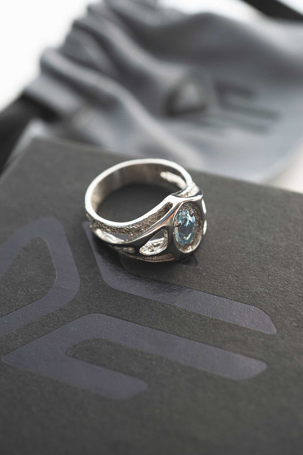 gold engagement ring with blue topaz Trinity, unique engagement ring, one of kind engagement ring, 14k gold wedding ring by Moonique
