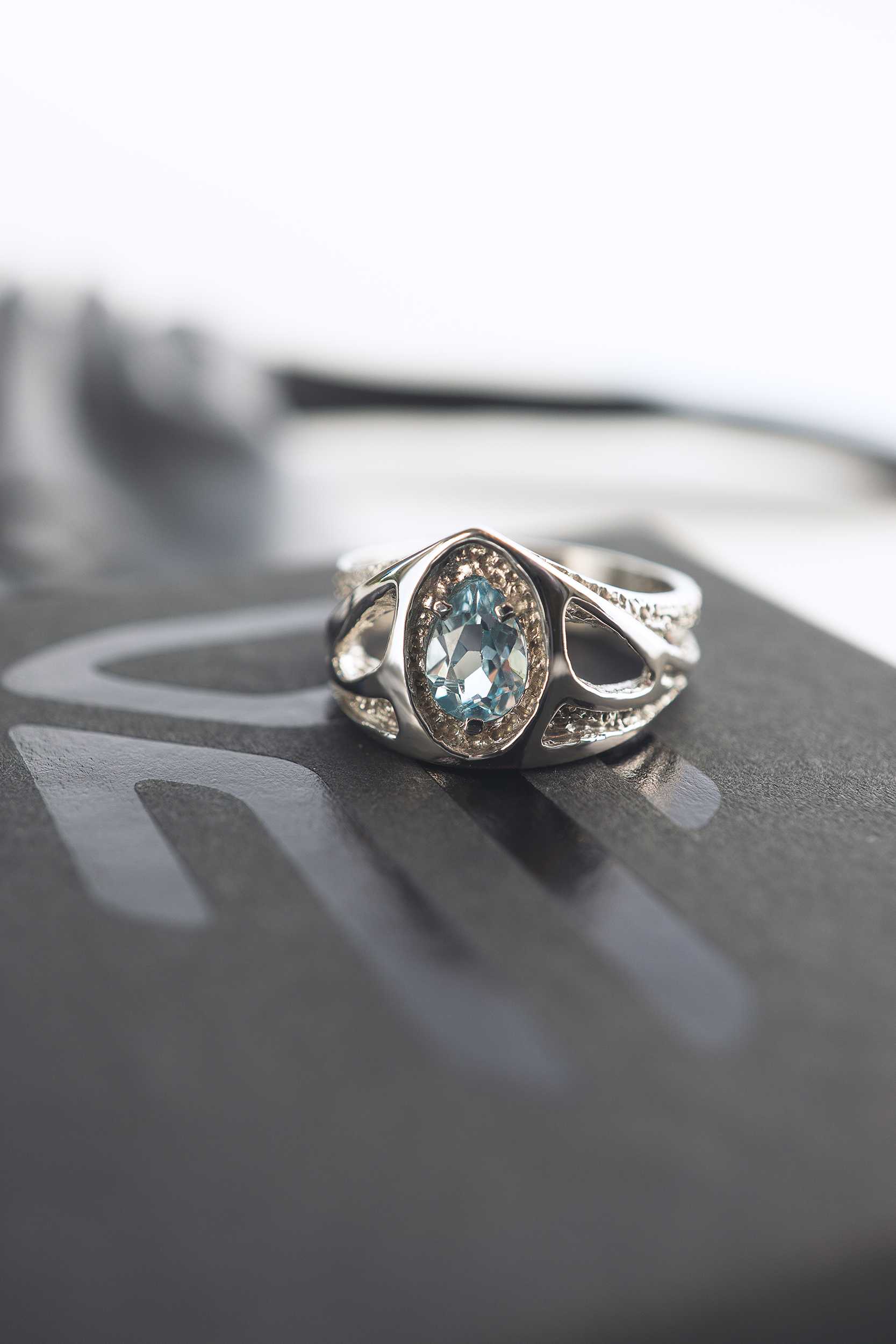 gold engagement ring with blue topaz Trinity, unique engagement ring, one of kind engagement ring, 14k gold wedding ring by Moonique