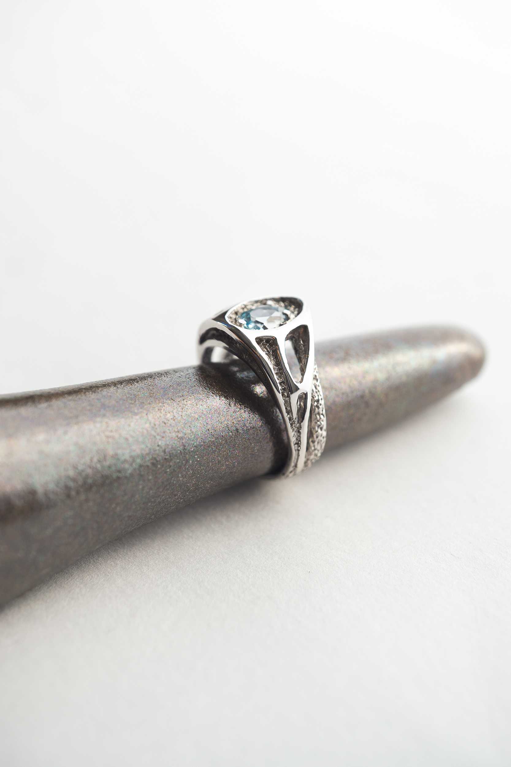 gold engagement ring with blue topaz Trinity, unique engagement ring, one of kind engagement ring, 14k gold wedding ring by Moonique