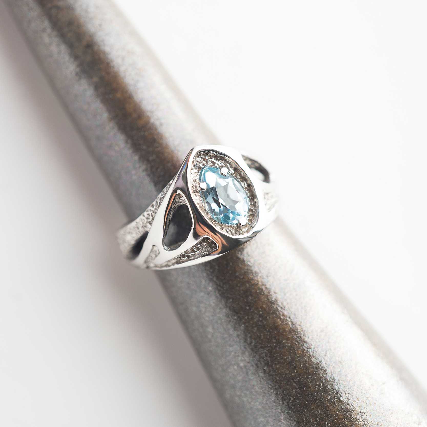 gold engagement ring with blue topaz Trinity, unique engagement ring, one of kind engagement ring, 14k gold wedding ring