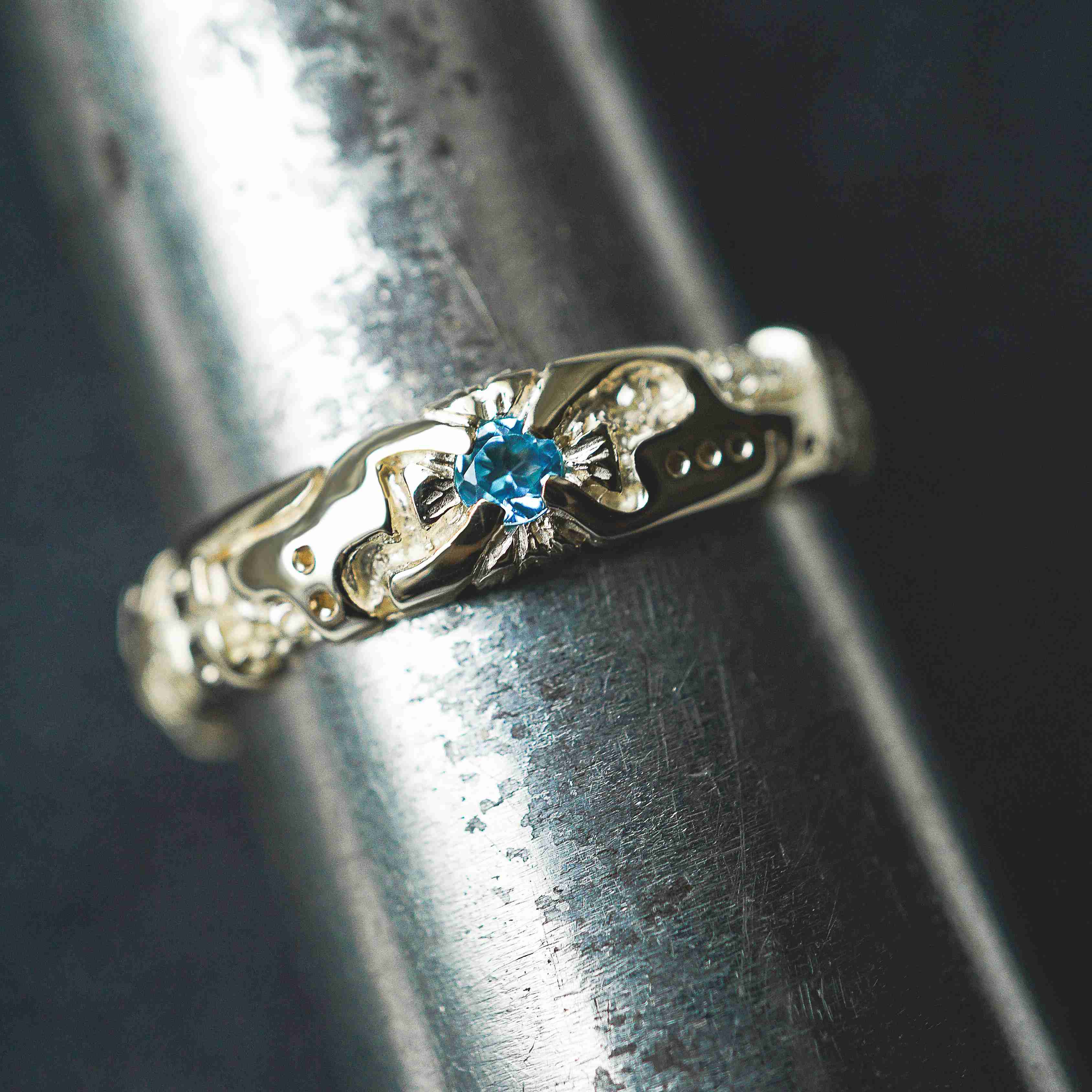 Mens wedding band 14k yellow gold and blue topaz, mens engagement ring, mens promise ring, mens gold ring, mens gemstone ring, moonique, mooniquecreation