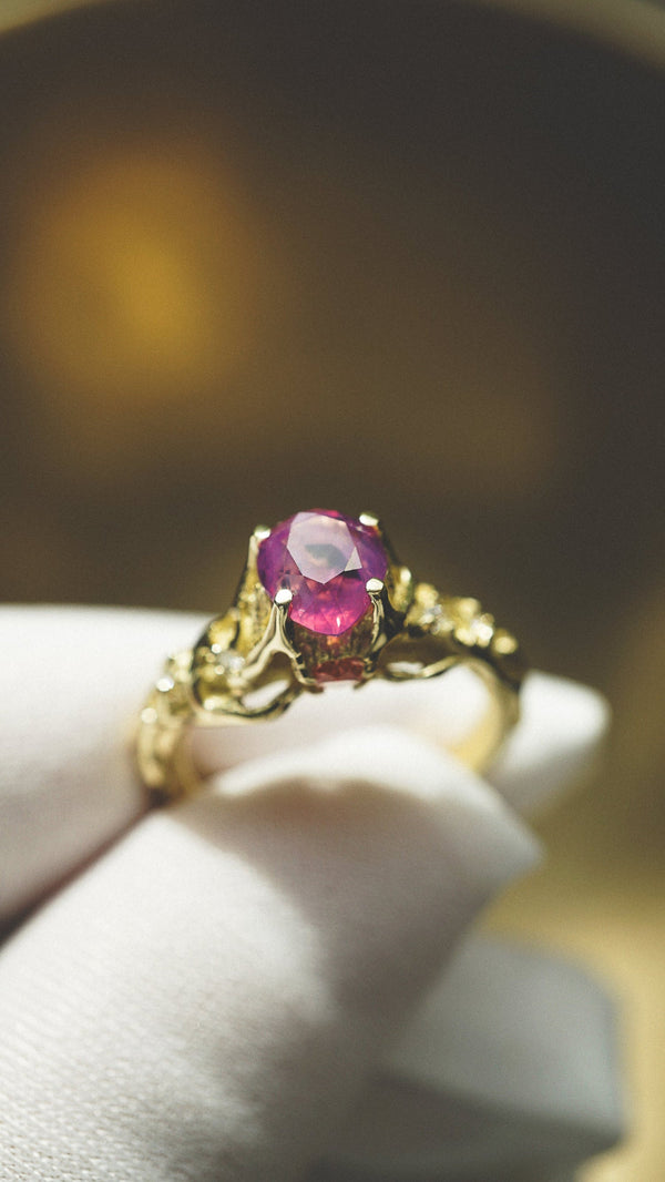 gold custom ring with natural gemstone by moonique , custom made jewelry