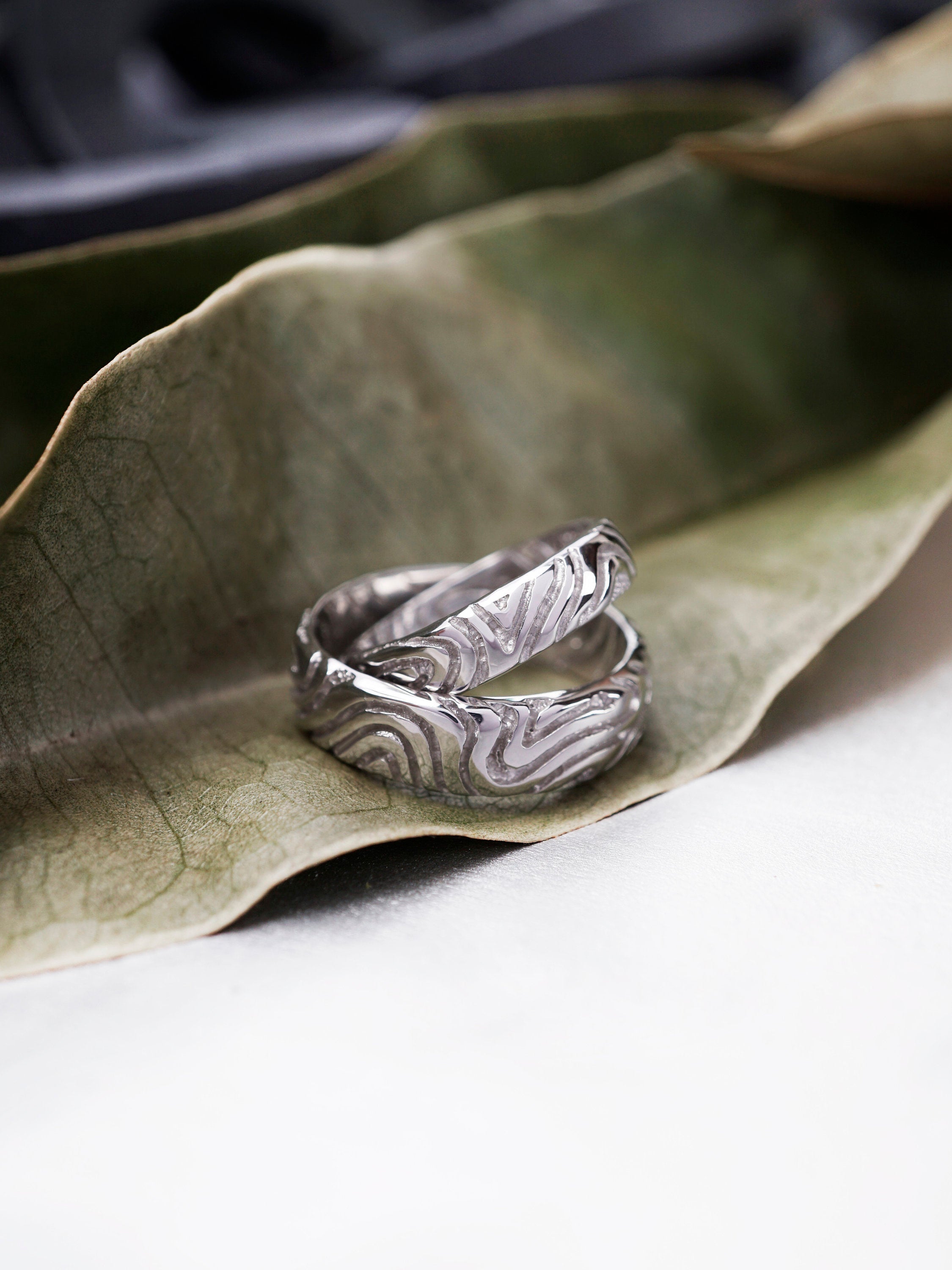 Gold wedding rings, couple wedding bands,  wedding band set, LANDSCAPE handmade by Moonique