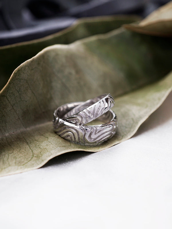 Gold wedding rings, couple wedding bands,  wedding band set, LANDSCAPE handmade by Moonique