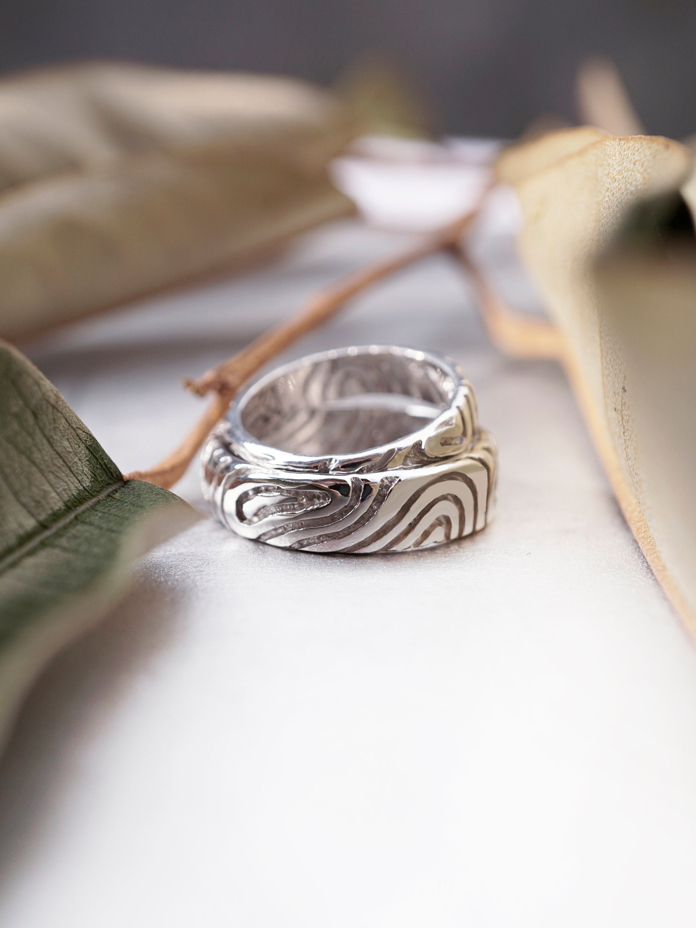 Gold wedding rings, couple wedding bands,  wedding band set, LANDSCAPE handmade by Moonique
