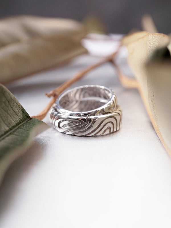 Gold wedding rings, couple wedding bands,  wedding band set, LANDSCAPE handmade by Moonique