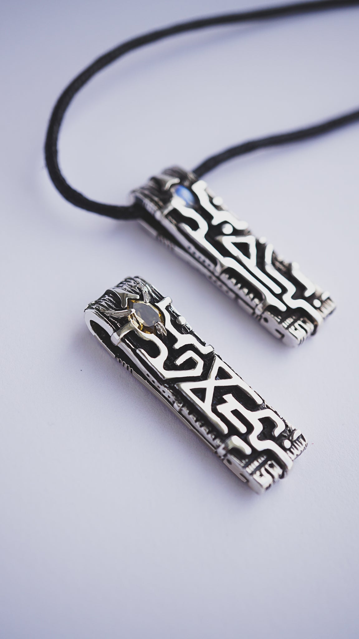 rune pendant mannaz from sterling silver and Citrine stone by moonique creation, viking rune, mens silver pendant