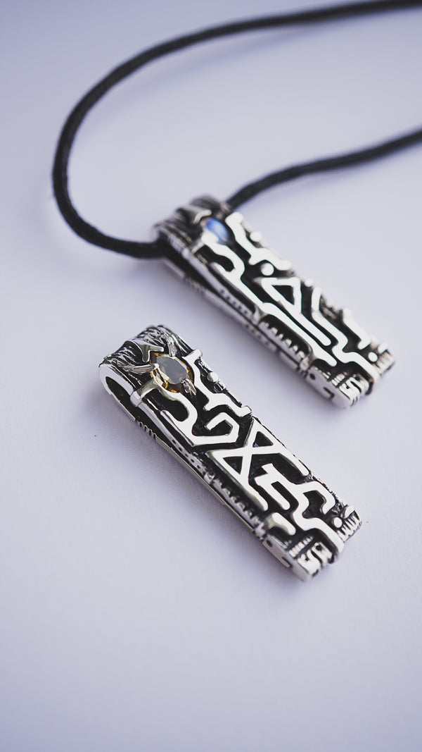 rune pendant mannaz from sterling silver and Citrine stone by moonique creation, viking rune, mens silver pendant