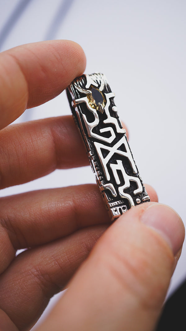 rune pendant mannaz from sterling silver and Citrine stone by moonique creation, viking rune, mens silver pendant