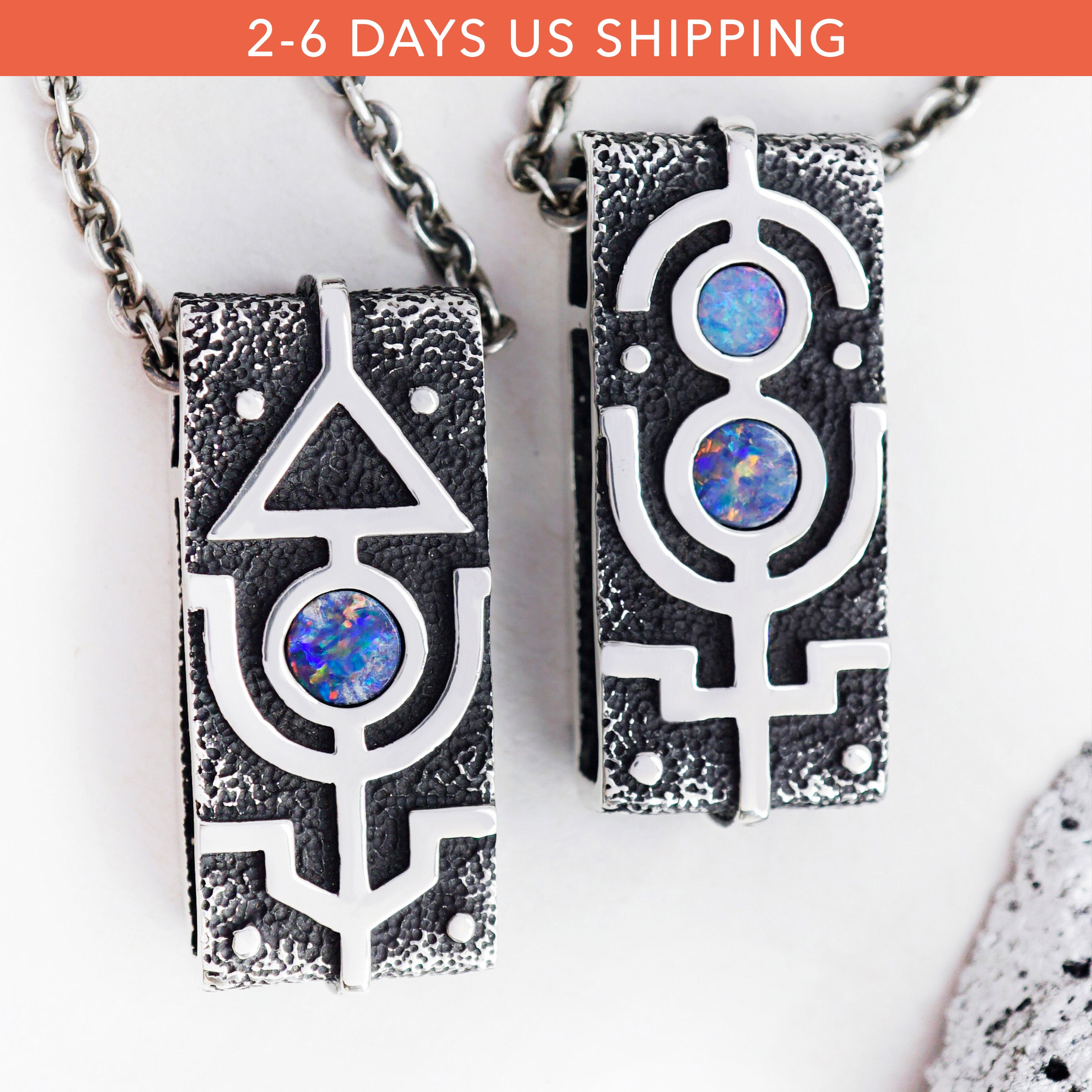 paired pendants made from the solid sterling silver and natural australian opals, handmade jewelry, jewelry with the meaning, cyberpunk jewelry, streetwear edgy jewelry
