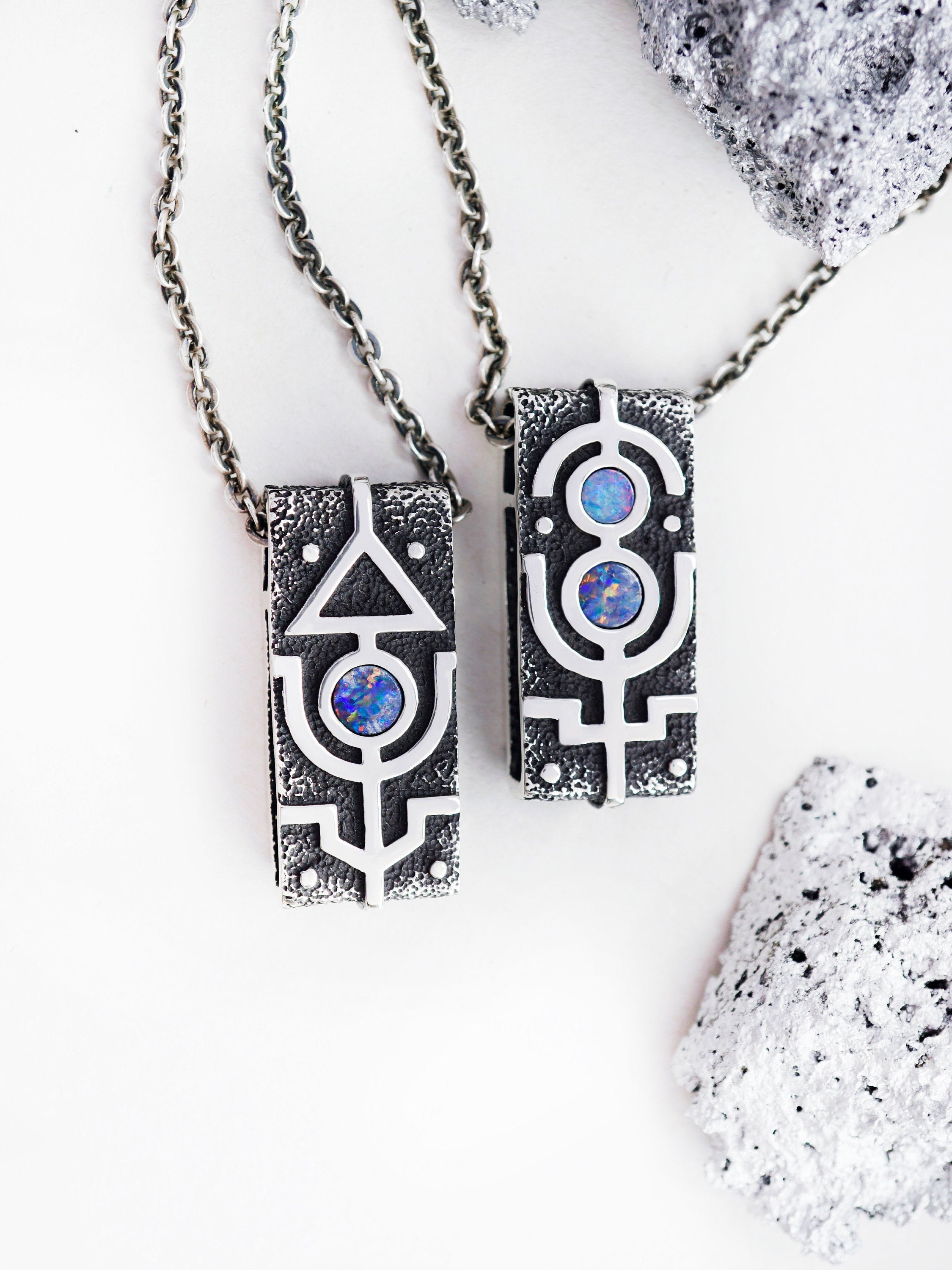 Unique engagement gifts, Engagement necklace, Silver Pendants, Opal pendant, Valentines day gift, Paired pendants