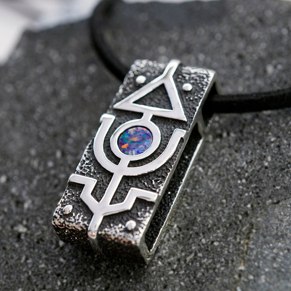 mens silver pendant with australian opal