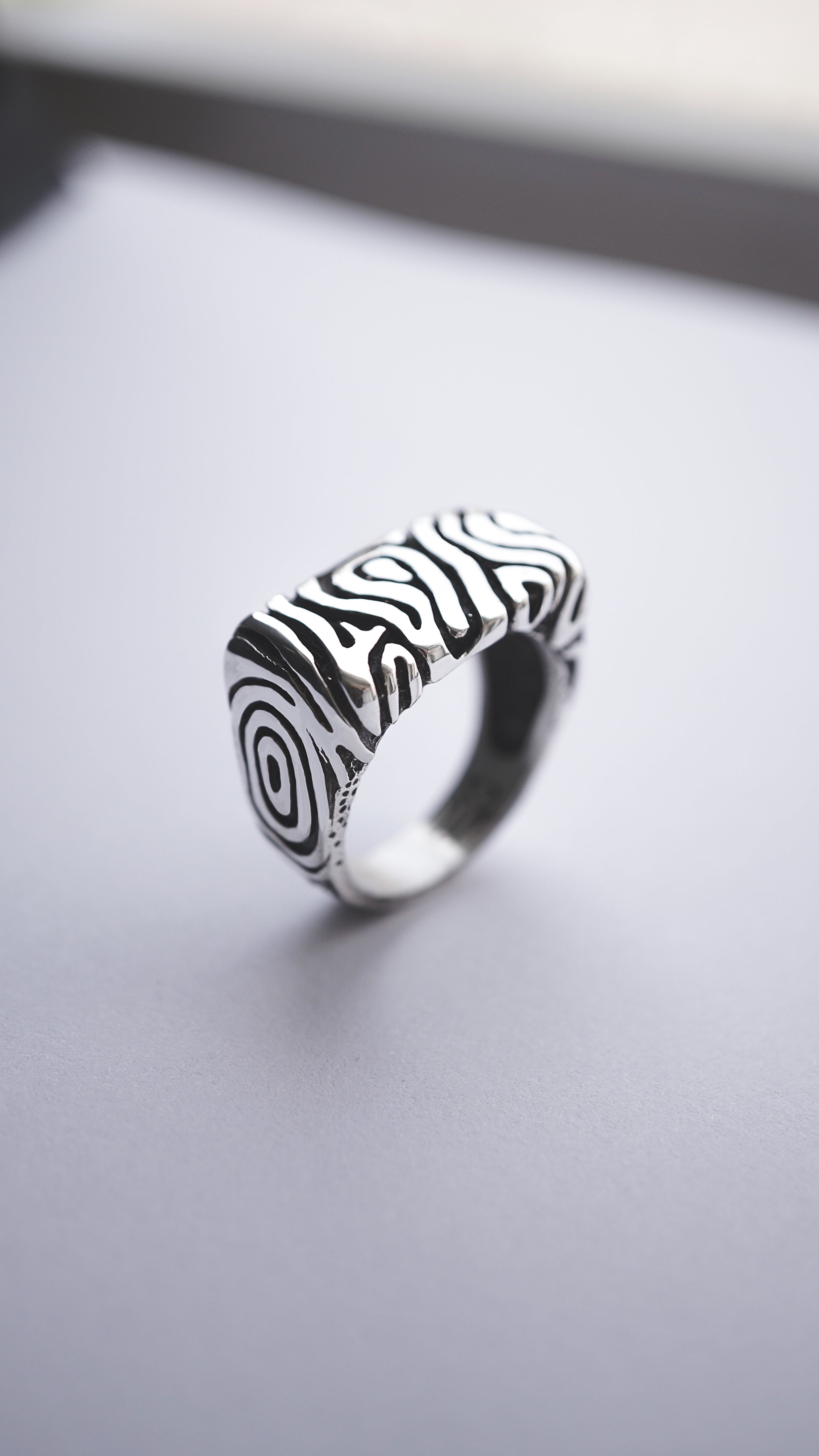 handmade silver ring Geo statement ring finger ring, signet ring, ring set with a stone, handicraft by moonique