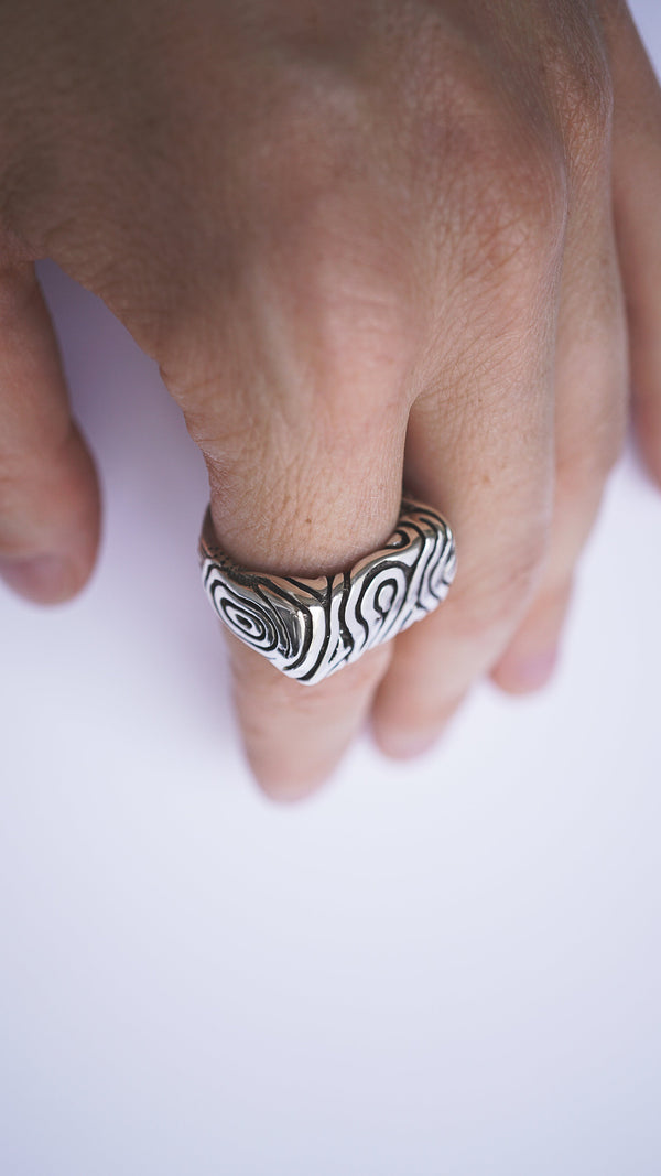 handmade silver ring Geo statement ring finger ring, signet ring, ring set with a stone, handicraft by moonique