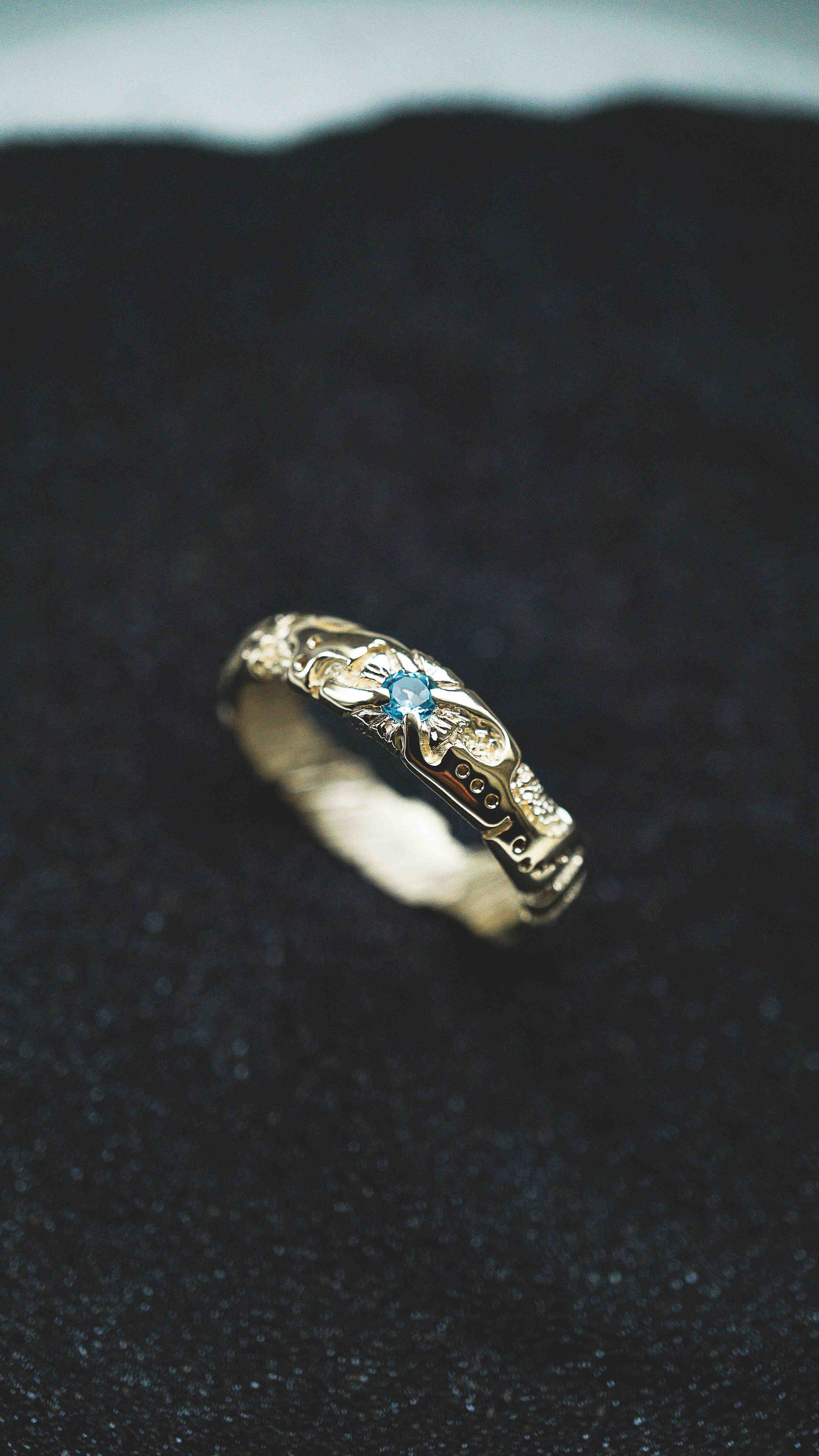 Mens wedding band 14k yellow gold and blue topaz, mens engagement ring, mens promise ring, mens gold ring, mens gemstone ring, moonique, mooniquecreation