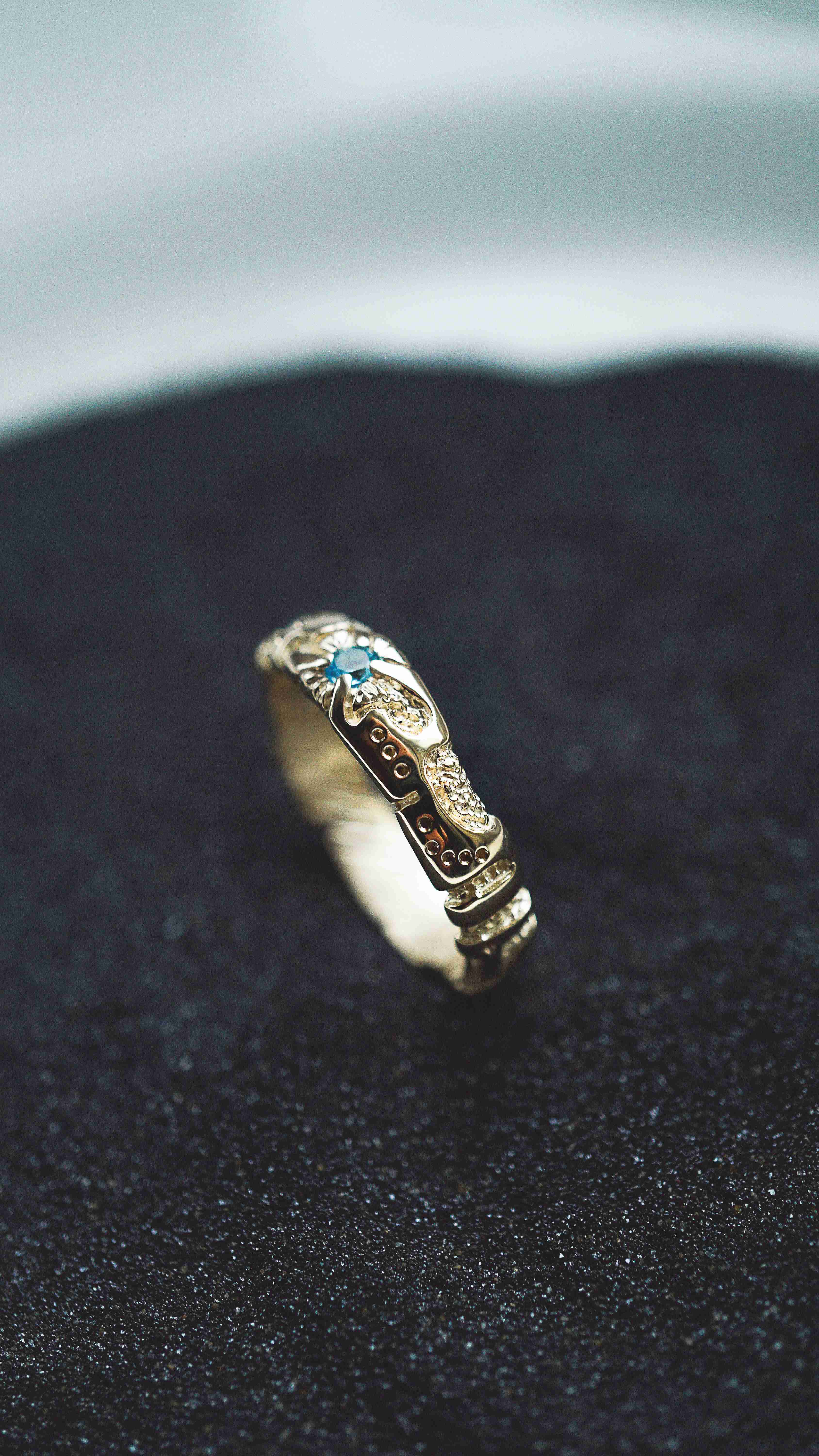 Mens wedding band 14k yellow gold and blue topaz, mens engagement ring, mens promise ring, mens gold ring, mens gemstone ring, moonique, mooniquecreation