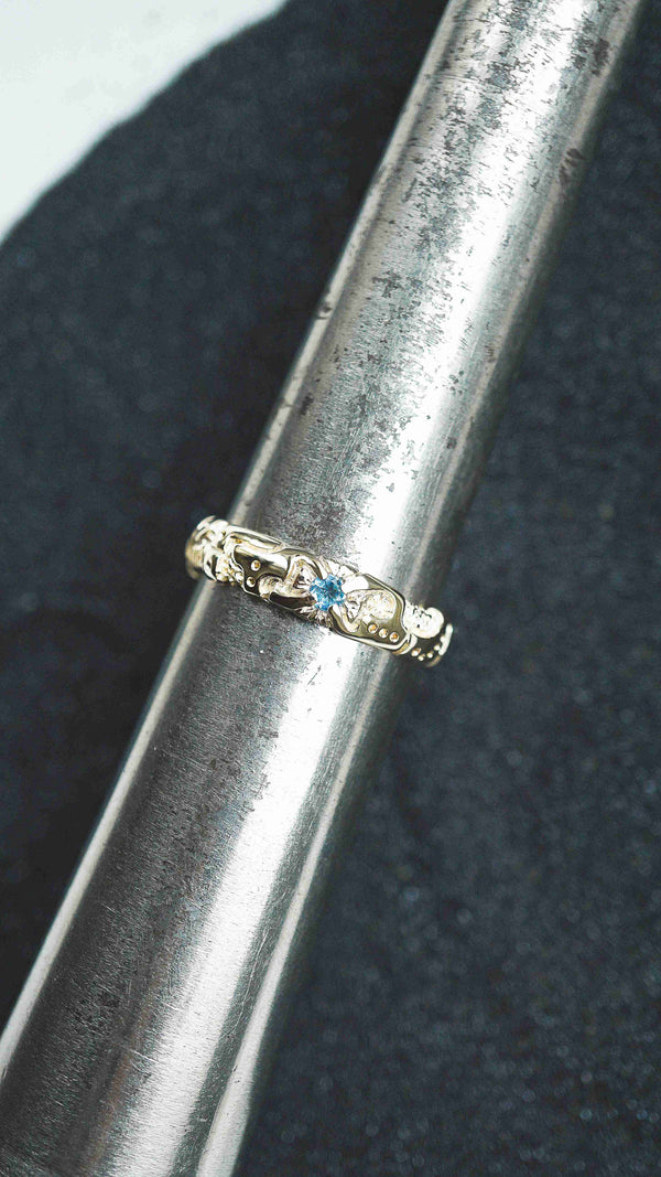 Mens wedding band 14k yellow gold and blue topaz, mens engagement ring, mens promise ring, mens gold ring, mens gemstone ring, moonique, mooniquecreation