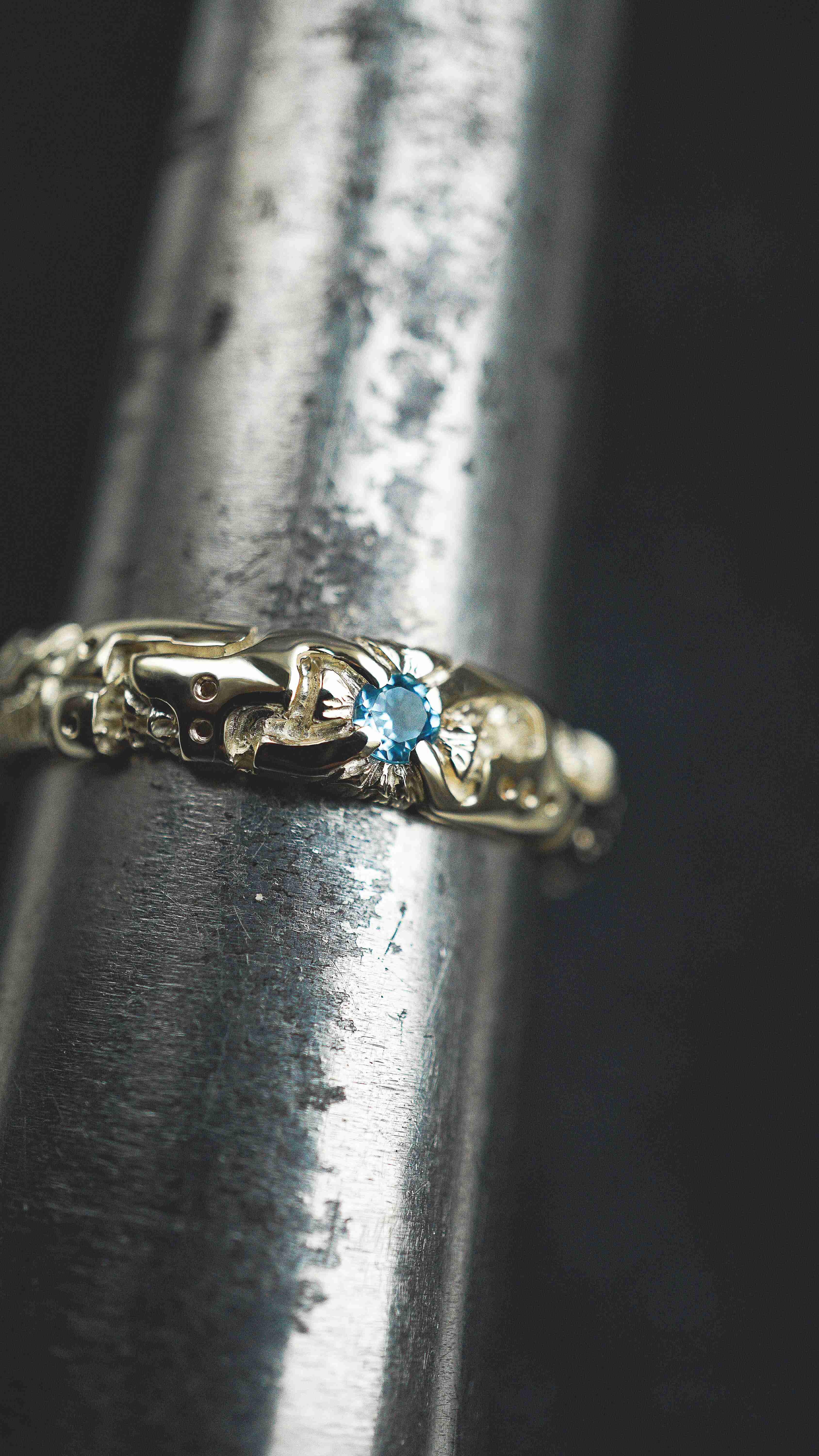 Mens wedding band 14k yellow gold and blue topaz, mens engagement ring, mens promise ring, mens gold ring, mens gemstone ring, moonique, mooniquecreation