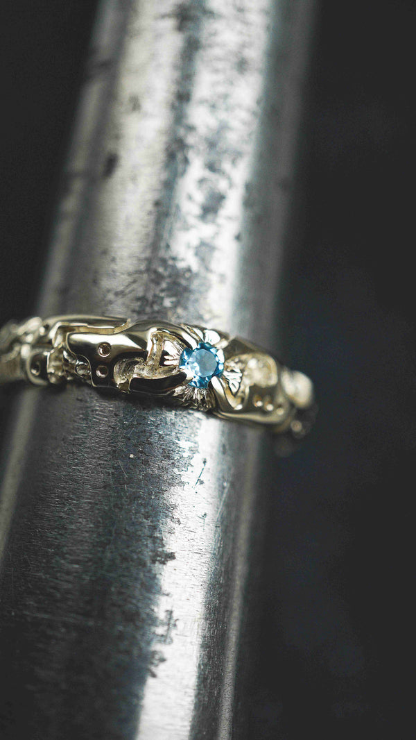 Mens wedding band 14k yellow gold and blue topaz, mens engagement ring, mens promise ring, mens gold ring, mens gemstone ring, moonique, mooniquecreation