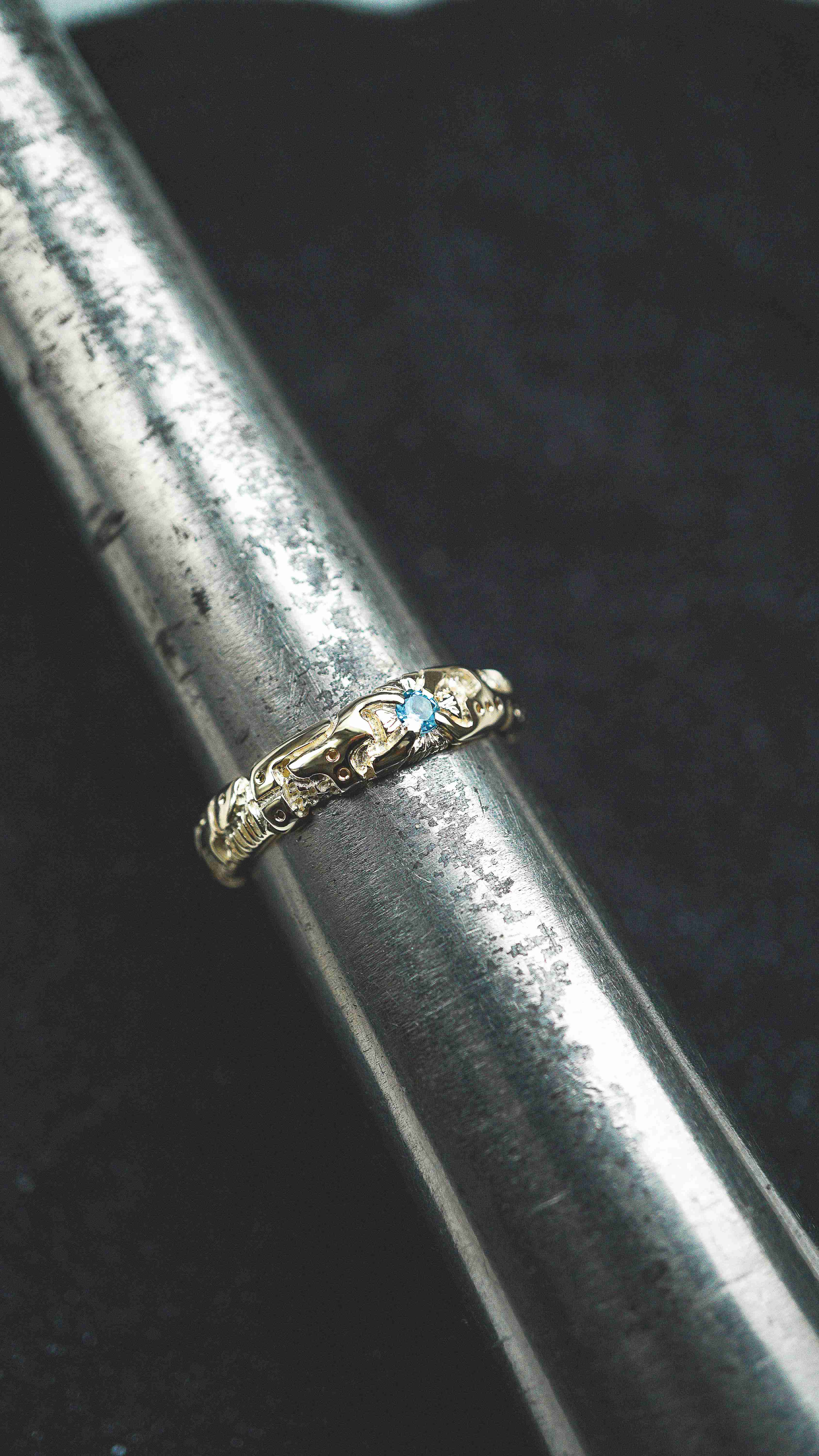 Mens wedding band 14k yellow gold and blue topaz, mens engagement ring, mens promise ring, mens gold ring, mens gemstone ring, moonique, mooniquecreation