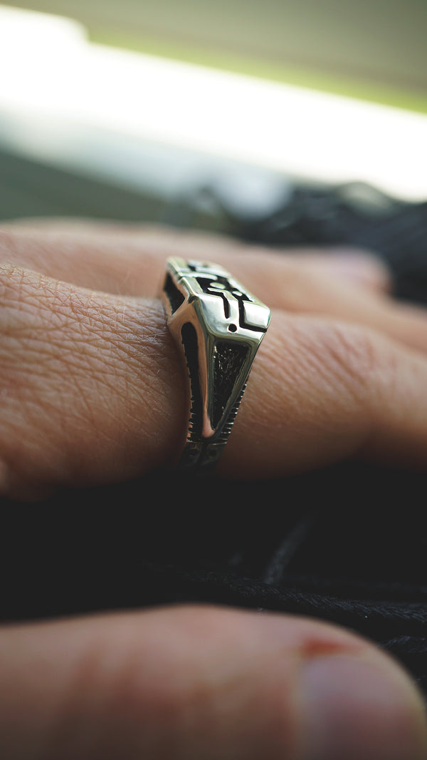 mens silver ring, mens pinky ring, sterling silver ring, cyberpunk ring, cyberpunk jewelry, unique jewelry, handmade jewelry, by moonique unit