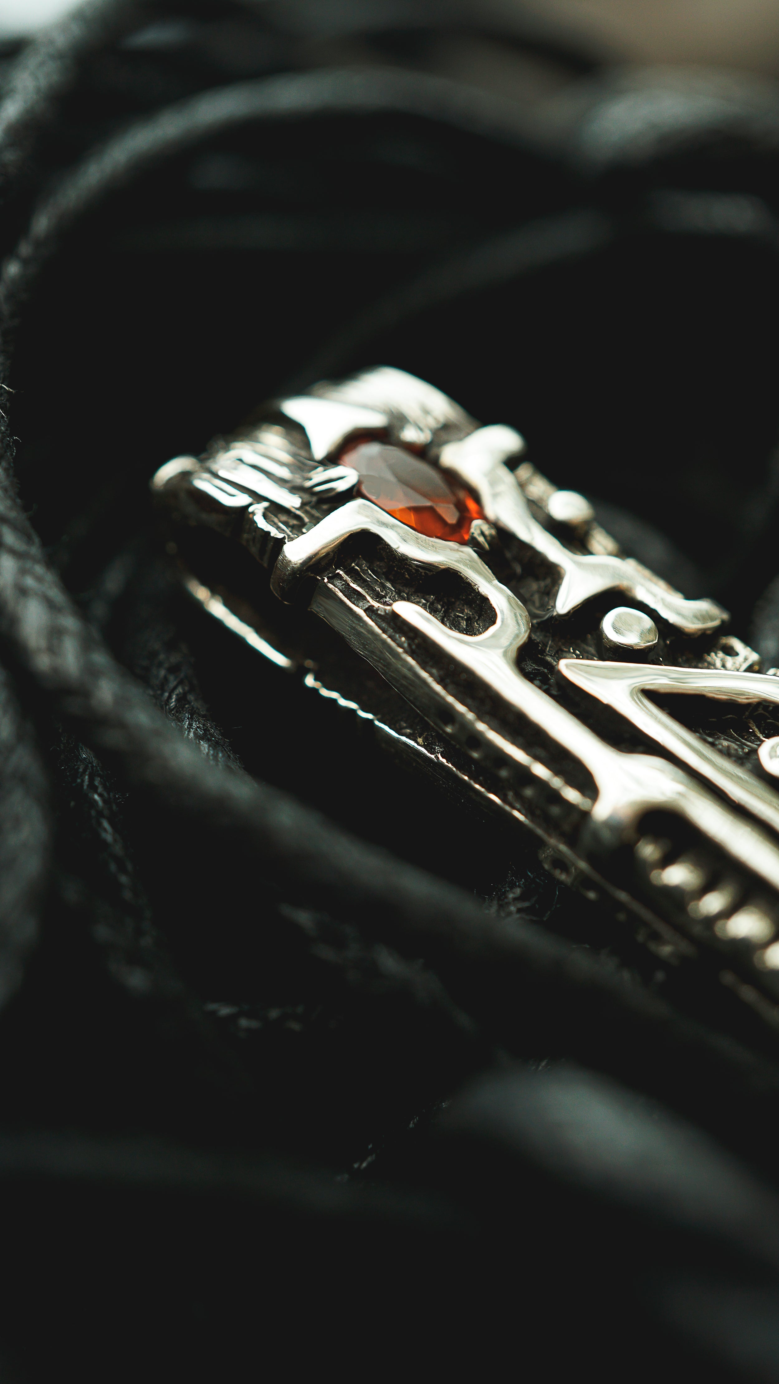 Uruz rune pendant from sterling silver with natural mexican fire opal
