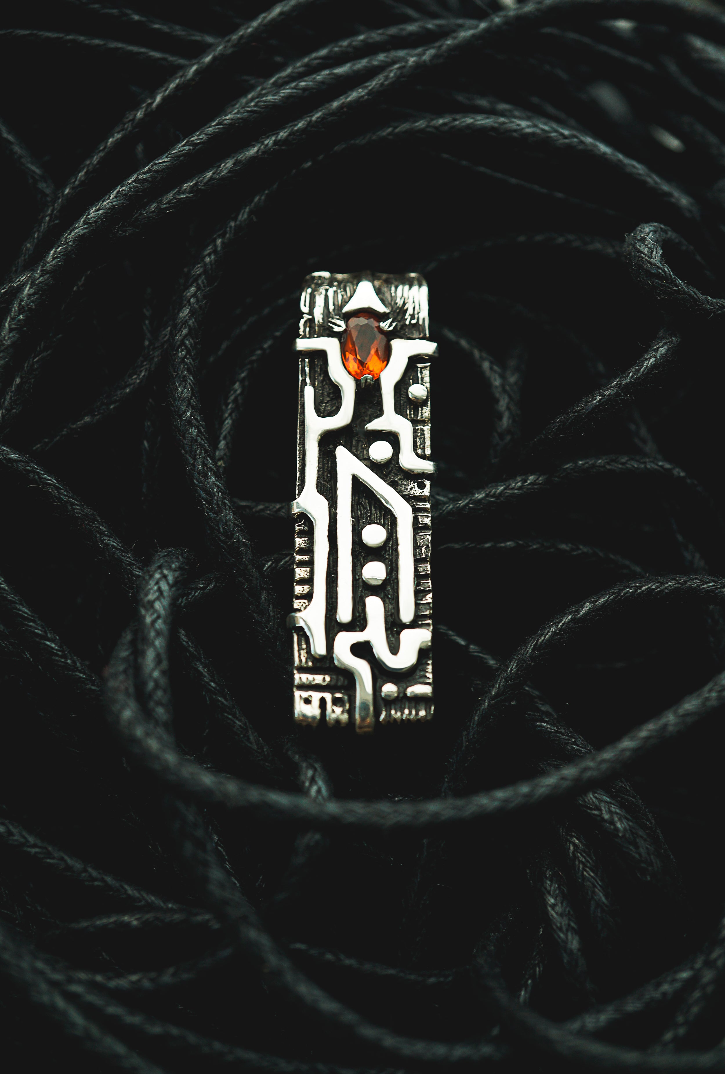 Uruz rune pendant from sterling silver with natural mexican fire opal