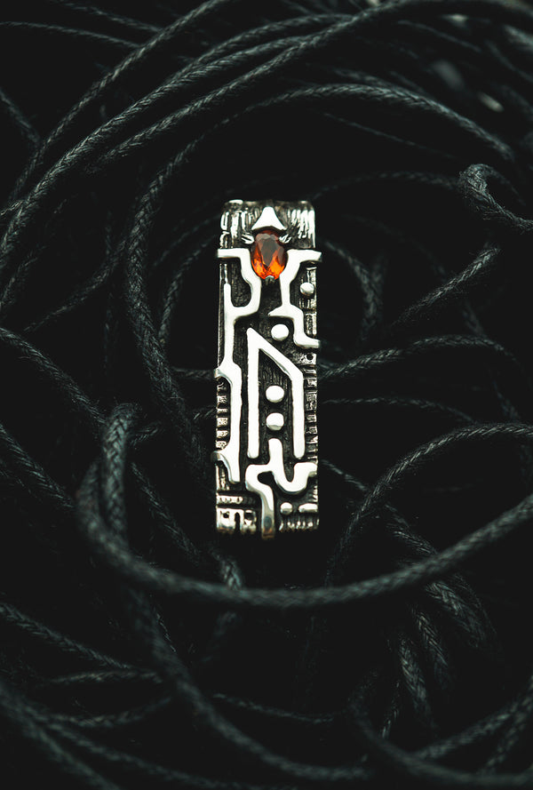 Uruz rune pendant from sterling silver with natural mexican fire opal