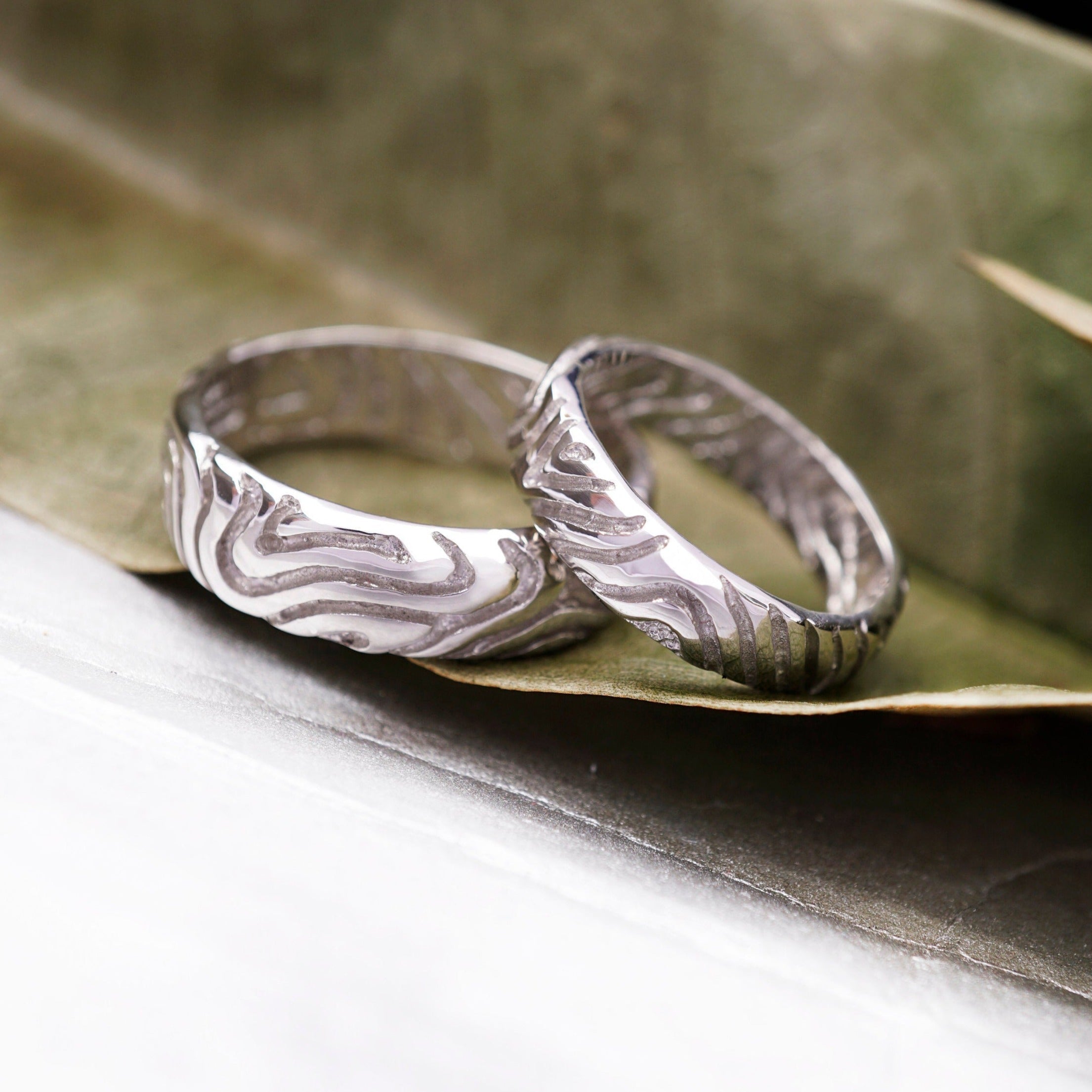 Gold wedding rings, couple wedding bands,  wedding band set, LANDSCAPE handmade by Moonique