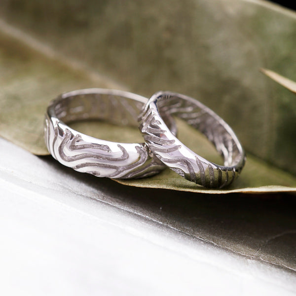 Gold wedding rings, couple wedding bands,  wedding band set, LANDSCAPE handmade by Moonique