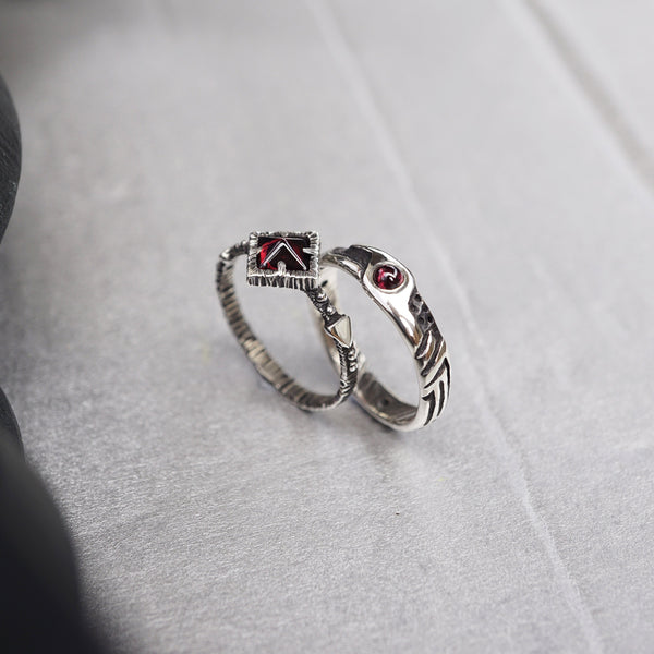 Garnet wedding set ENAMORED, Unique engagement rings by Moonique