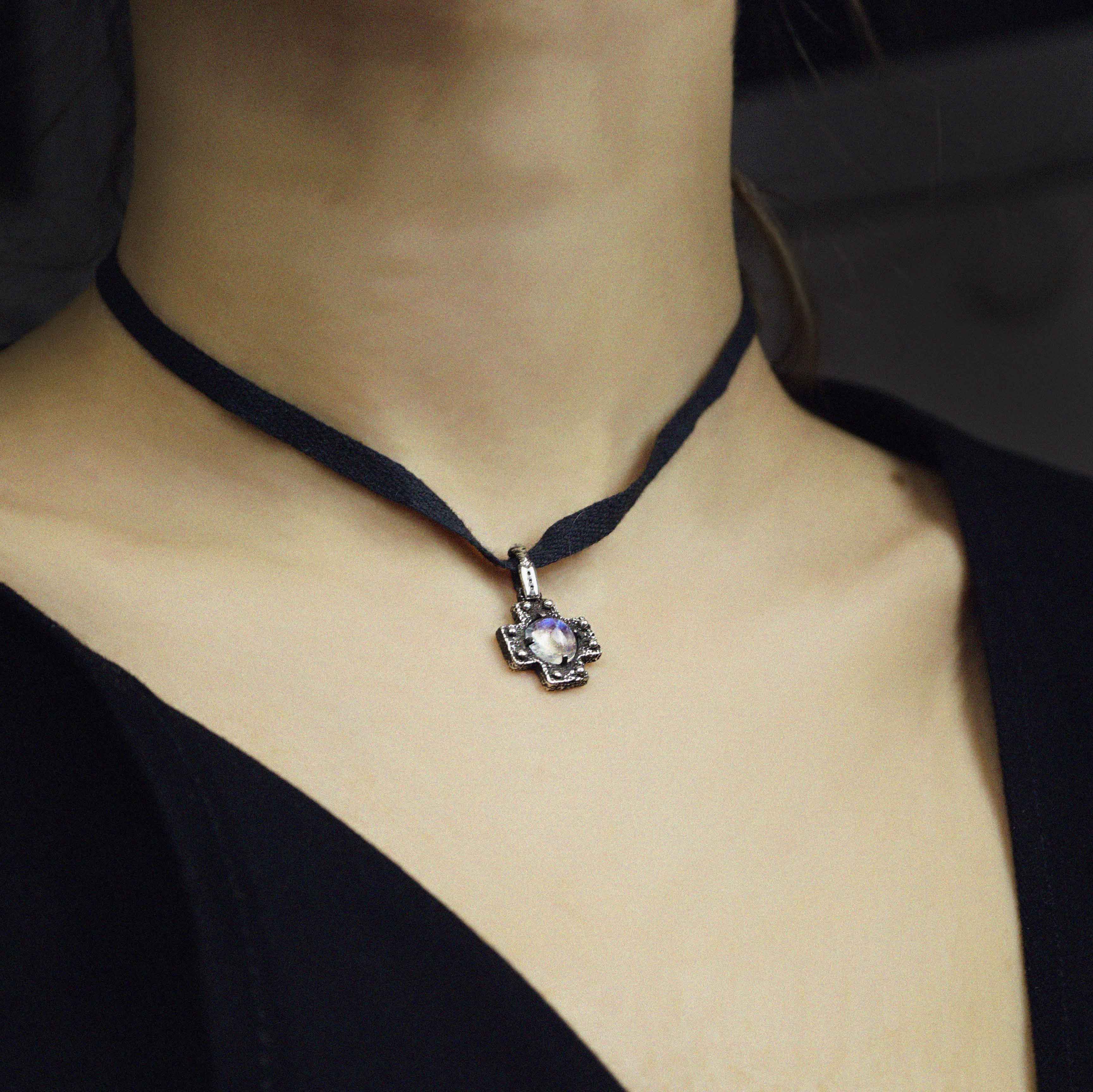 Rainbow Moonstone Necklace moonstone pendant for women 925 sterling silver necklace for women CROSS