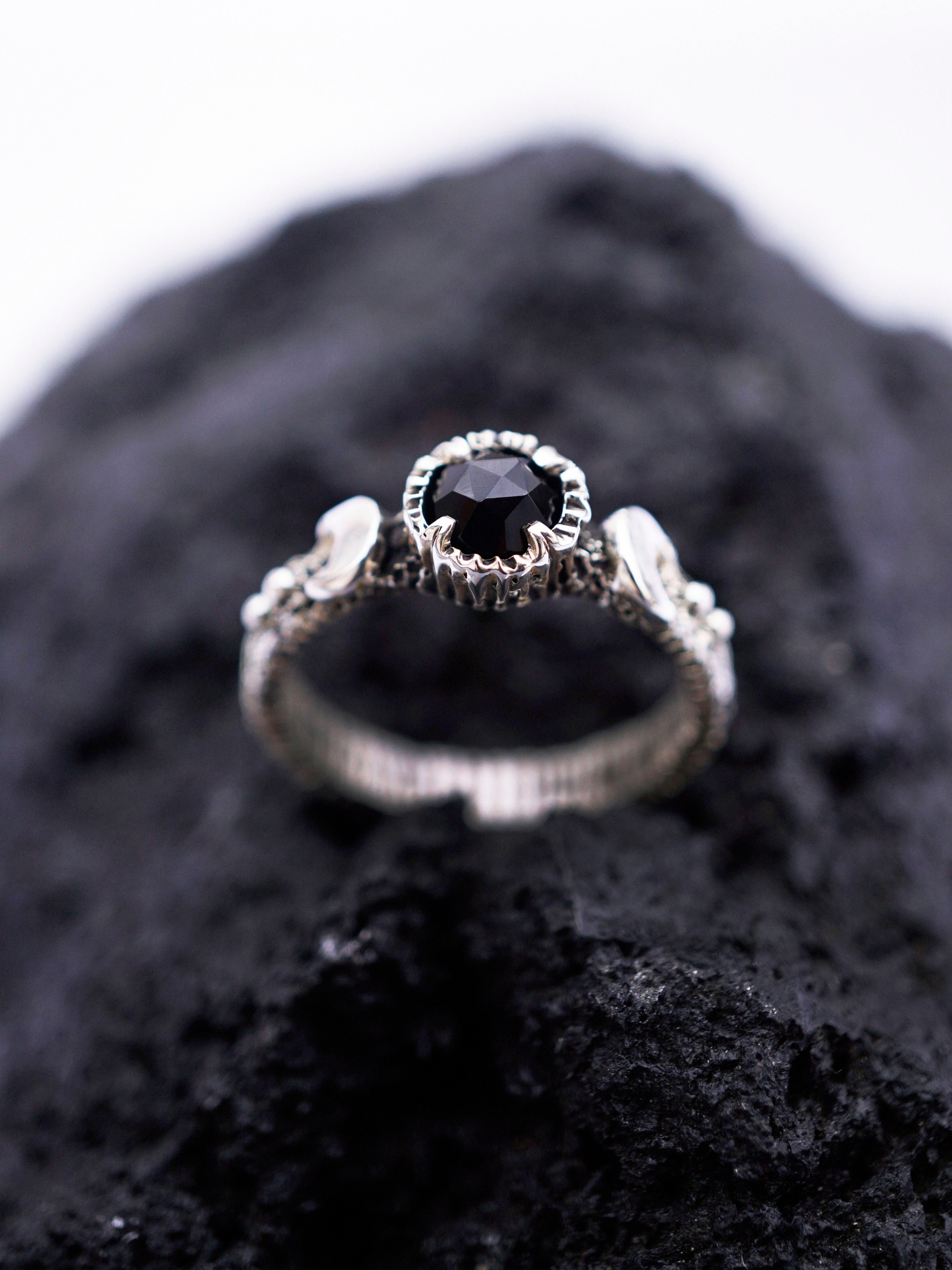 Black Moon ring Gothic engagement ring Black Onyx ring Moon phases ring from the Sterling silver 925