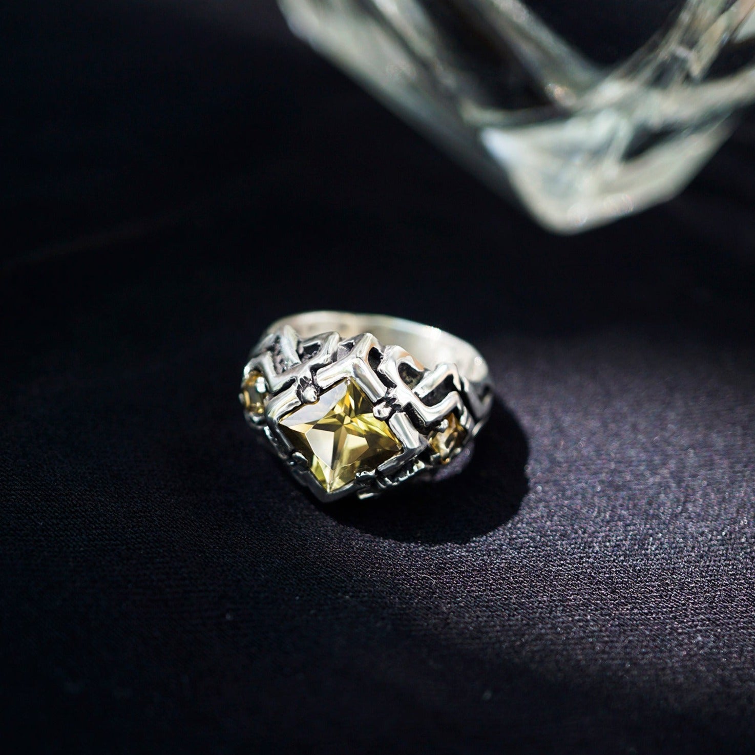 Statement unique Citrine ring , cyberpunk ring from the sterling silver by moonique
